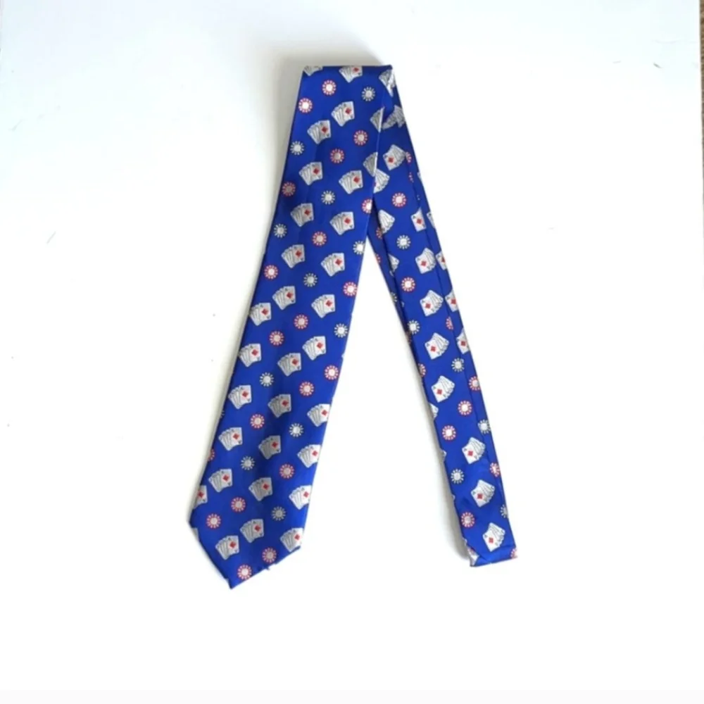 Men's Tie Poker Chip and Deck of Cards in Blue